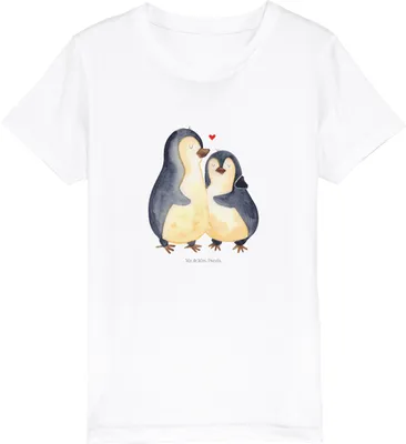 Produktbild von Mr. & Mrs. Panda Kleinkinder T-Shirt Pinguin umarmen 3-4 Jahre (98/104) - Weiß - Geschenk, Verknallt, Öko Kinder, Kindershirt, Umarmung Verliebt, Teenager, Baumwoll, für