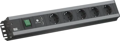 Produktbild von BACHMANN Handwerkerleiste, 5x Schutzkontakt, Schalter, 2x USB-Charger, 19-Zoll-Rack kompatibel, 2 m