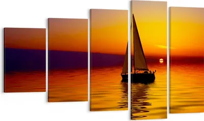 Produktbild von Bild auf Leinwand - Leinwandbild - Boot Sonnenuntergang Landschaft - 100x60cm - Wand Bild - Wanddeko - Leinwanddruck - Bilder - Kunstdruck - Leinwand bilder - Wandkunst - EG100x60-0106