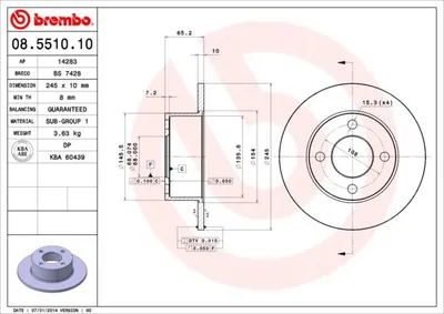 Produktbild von 2x BREMBO Bremsscheibe 08.5510.10 für AUDI 100 Limousine (44 44Q C3)