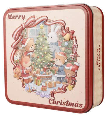 Keksdose Metall, 18,3x18,3x6 cm, 16 Fächer, Weihnachtsmotiv