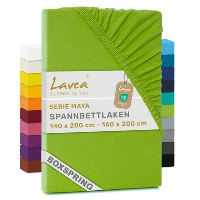 Produktbild von Lavea® Spannbettlaken 140-160x200 cm - Boxspringbett, Jersey, 40 cm Steghöhe, 100% Baumwolle, weich, atmungsaktiv, pflegeleicht, formstabil - Apfelgrün