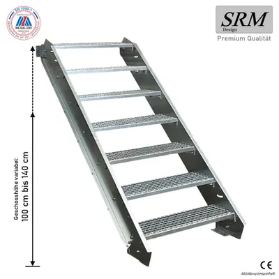 Produktbild von 7 Stufen Stahltreppe Breite 90 cm Geschosshöhe 100-140cm inkl. Zubehör