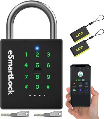 Produktbild von Intelligenter Bluetooth Schloss mit RFID und Code, groß, wetterfest, für Türen und Kästen