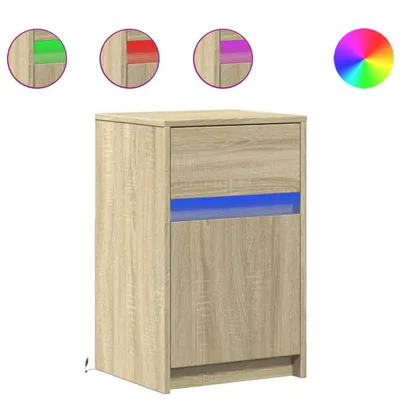 Image de Armoire de chevet avec lumières LED chêne sonoma
