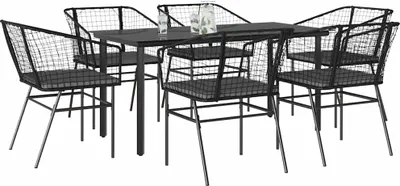 Produktbild von Möbel 7-tlg. Garten-Essgruppe mit Kissen Schwarz Poly Rattan Glas - Sitzgruppe 3334601