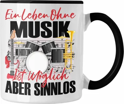 Produktbild von Trendation - Musiker Tasse Geschenk Spruch Band Geschenkidee Ein Leben Ohne Musik (Schwarz)