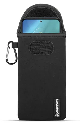 Productafbeelding van MobyDefend Hoesje - Geschikt voor Motorola Moto G71 - Neopreen Pouch Met Karabijnhaak - Insteek - Riemlus - Zwart