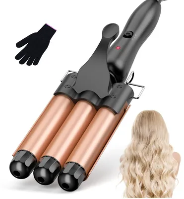 Produktbild von 25 mm Welleneisen Haare 3 Fässer Beach Wave Lockenstab Keramik Lockeneisen mit 2 Temperaturen 150-210°C Schnellheizend Mermaid Wellen Lockenwerkzeug