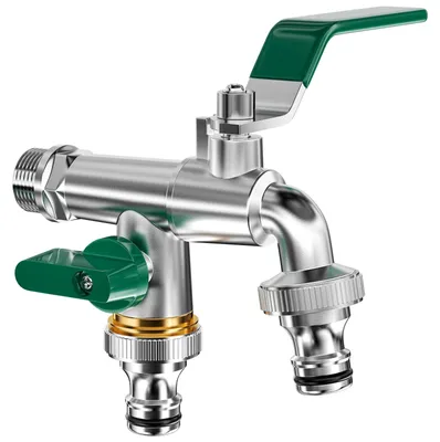 Doppel-Wasserhahn Messing, 1/2" Einlass, 2x 3/4" Auslass, frostbeständig