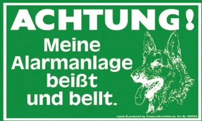 Produktbild von Warnschild Spaß - ACHTUNG! Meine Alarmanlage beißt... - 309033 - 25cm x 15cm - Kunststoffschild Hund Tiere