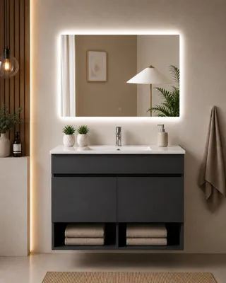 ORIGEN BATH NEBARI Hänge-Badmöbel mit Waschbecken 90x45 cm, Graphit