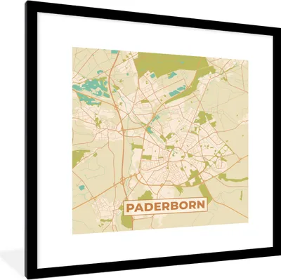 Produktbild von MuchoWow® Gerahmtes Poster Padersborn - Karte - Vintage - Stadtplan 40x40 cm - Poster mit Schwarzem Bilderrahmen Wandposter Rahmen Foto Bilder - Poster - Plakat im Rahmen