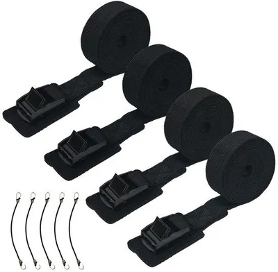 Obrázok produktu pre Napínacie popruhy 2,5 cm x 2,5 m, nosnosť 250 kg, čierne, sada 4 ks