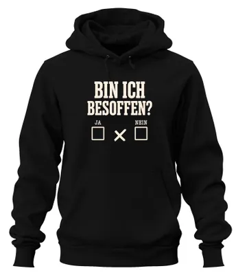 Productafbeelding van Ben ik dronken? Ja / Nee. Grappig, feest, alcohol, bier, vieren. Hoodie, zwart, maat XL