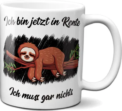 Produktbild von TassenKing Tasse - Faultier Rentner / Rentnerin Kaffeetasse Teetasse Geschenkidee Geschenk weiß