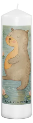 Produktbild von Mr. & Mrs. Panda Kerze Otter Bauch Design 29 x 8 cm XL - Weiß - Geschenk, Bedruckte, voll Gefuttert, Satt, Zufrieden, Erinnerungslicht, Essen. Foodlover, Blockkerze, dick