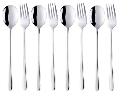 4 Sets Edelstahl-Löffel und Gabeln, 8-teilig, 21,3 cm, silber