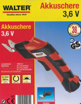 Produktbild von WALTER Akkuschere 3,6V Li-Ion Akku Rot-Schwarz Elektrische Schere LED-Arbeitsleuchte
