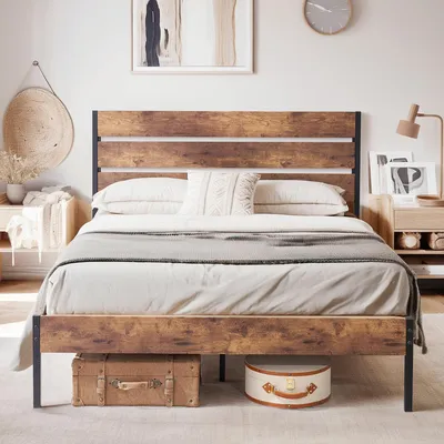 Productafbeelding van VECELO bedframe, 140x200 cm, van metaal, met lattenbodem, stevig tweepersoonsbed