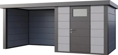 Produktbild von Telluria Metallgerätehaus Classico 2424 mit Lounge Anbau lichtgrau Lounge-Anbau links