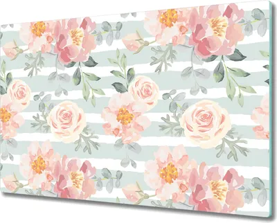 Produktbild von Glas-Herdabdeckplatte Glaskeramikkochfeld-Abdeckung Spritzschutz - 80x52 cm - Aquarell rosa Blumen