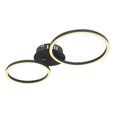 Produktbild von Globo Lighting Deckenleuchte Metall schwarz matt, Kunststoff opal, beweglich, 1 Ring DM:25cm, 1 Ring DM: 20,5cm, LxBxH: 490x247x72mm, inkl. LED 24W 230V, 2830lm Source, 900lm Output, 3000K