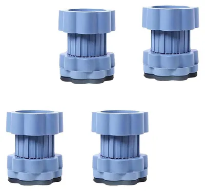 Four blue washing machine feet are arranged in a grid on a white background.