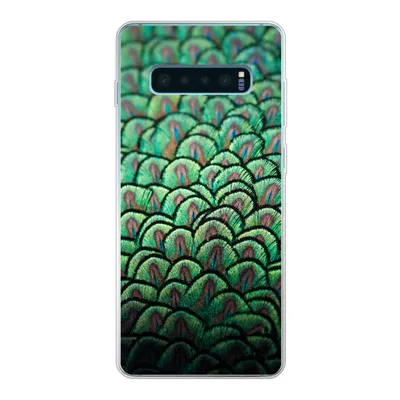 Produktbild von MuchoWow® Handyhülle Schutzhülle Hülle für Samsung Galaxy S10 Plus Nahaufnahme des Gefieders eines Pfaus Silikon Softcase Handy Hülle - Schutzhülle