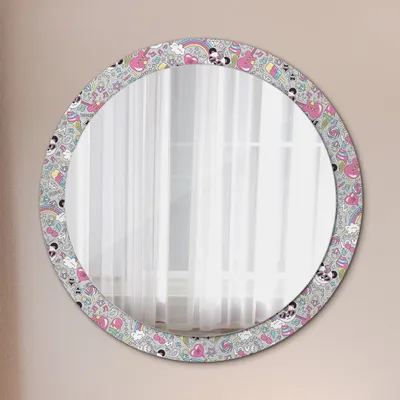 Produktbild von Wohnzimmer Spiegel - Badezimmerspiegel Wandspiegel zum Schlafzimmer – Schminkspiegel - Panda Einhorn - Rund: Ø90cm