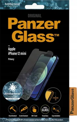 Zdjęcie produktu dla PanzerGlass ® Privacy Screen Protector iPhone 12 Mini | Standard Fit, Apple, Apple - iPhone 12 Mini, Aplikacja na sucho, Odporny na zadrapania, Odporny na wstrząsy, Przezroczysty, 1 szt.
