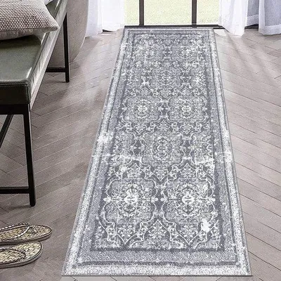 Obrázok produktu pre Mäkký koberec v štýle boho, sivý, 60 x 180 cm, protišmykový, umývateľný, do obývačky, kuchyne, predsiene