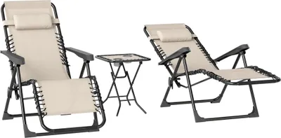 Produktbild von Gartenliege Set 3-TLG. Sonnenliege mit Teetisch 2 Liegestühle Kissen, Outdoor Liege 90x56x110 cm Beige