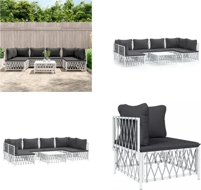 Produktbild von vidaXL 7 tlg. Garten Lounge Set mit Kissen Weiß Stahl - Garten Lounge Set - Garten Lounge Sets - Lounge Set - Gartenmöbel Set