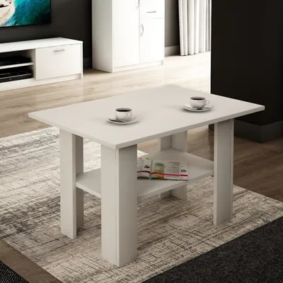 Produktbild von Couchtisch mit Ablage Tisch mit matter Oberfläche, Beistelltisch 87 cm breit Loft Design 1 Ablage für zusätzlichen Stauraum weiß
