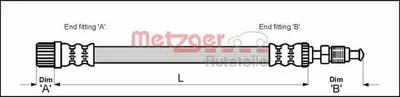 Produktbild von METZGER 4113258 Bremsschlauch passend für PEUGEOT 405 I (15B) 405 II (4B) 405 II Break (4E) 405 I Break (15E)