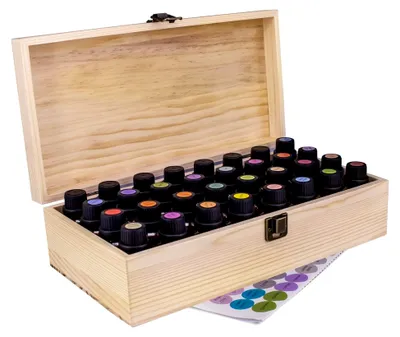 Produktbild von Holzaufbewahrungsbox für ätherische Öle (5-15ml) zur Lagerung von Ölen, Parfüms, Nagellack und anderen kleinen Gegenständen (32 Fächer)