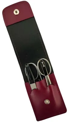 Produktbild von Solingen* Maniküre Set im Lederetui – Germany – Nagelschere, Saphirnagelfeile (grob/fein), Pinzette zur Nagelhautpflege – Echtes Leder Beere