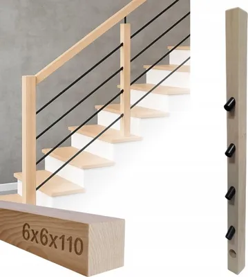 Obrázok produktu pre Štvorhranné drevo - Drevený stĺpik - na zábradlie - 6 x 6 x 110 cm - jaseňové drevo - kompletná montážna súprava - montáž rúrok ⌀ 25 mm pod uhlom 32°