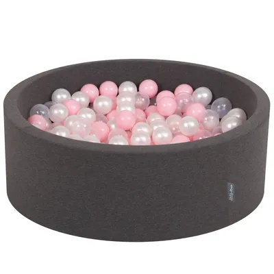 Image de KiddyMoon 90x30cm/300 balles ∅ 7cm Balles rondes en mousse pour enfants  Fabriqué en UE, Gris foncé : Rose/Pink/Purple/Transparent