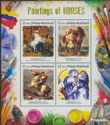 Produktbild von Briefmarken Malediven 2017 Mi 7138-7141 Kleinbogen (kompl. Ausg.) postfrisch Gemälde von Pferden