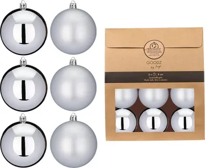 Produktbild von Kunststoff Weihnachtskugeln 6tlg. 8cm Silber-Mix