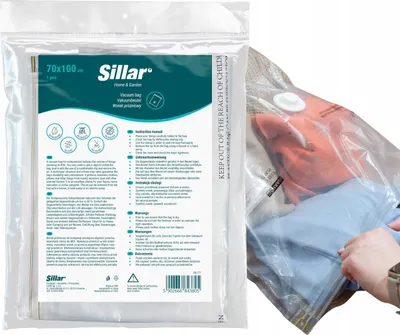 Produktbild von Sillar Dicker Vakuumbeutel für Kleidung 80x120 cm Würfel | Vakuum-Kleiderbeutel mit hermetischem Ventil - transparent 1 Stück