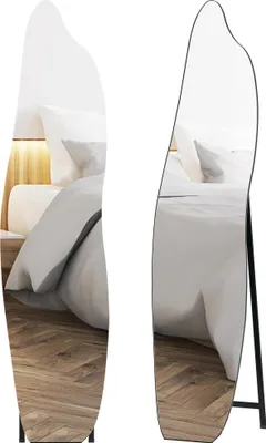 Obrázek produktu pro Stojací zrcadlo - Celoplošné zrcadlo - Bez rámu - Nepravidelný tvar - S kovovým stojanem - Tvrzené sklo - 160x40 cm - Černá barva
