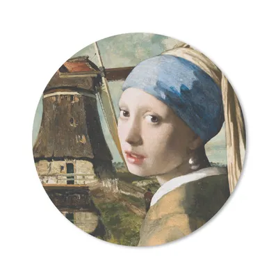 Produktbild von MuchoWow® Mauspad Mousepad Das Mädchen mit dem Perlenohrring - Vermeer - Windmühle 20x20 cm - Mousepads - Maus Mat - Pad - Mausunterlage - Schreibtischmatte