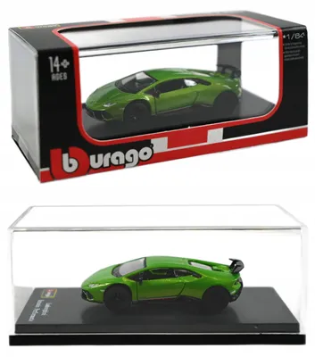 Image de Bburago, Lamborghini Huracan Performante, modèle collector exclusif à l'échelle 1:64, présenté dans une vitrine