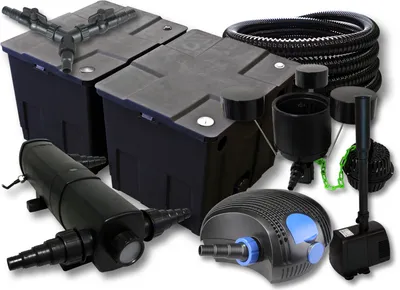 Zdjęcie produktu dla Kompletny zestaw SunSun: filtr do oczka wodnego CBF-350B do 60000 l, pompa do oczka wodnego CTF-12000 12000 l/h 100 W, osadnik do oczka wodnego CUV-218 18 W, wąż 25 m 25 mm, skimmer CSP-250 2500 l/h, fontanna HJ-943 800 l/h, rozdzielacz Y