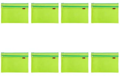 Image de Pochettes en mesh de format A4, avec fermeture éclair, pour documents, étanches, lot de 8, couleur verte