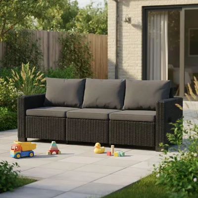 Productafbeelding van Keter tuinloungeset, bank California, 3-zits, grafiet/koelgrijs, inclusief zit- en rugkussens