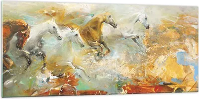 Produktbild von Bilder auf glas - Einteilig - Pferde Galopp Modern - 120x50cm - Glasbilder - Wandbilder - Bilder - zum Aufhängen bereit - Wanddekoration aus Glas - Glas Bilder - Wandbild auf Glas - GAB120x50-4506